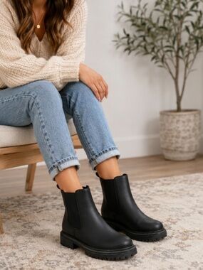 Comfort Choice Black Chelsea Lug Sole Ankle Boots New With Tags